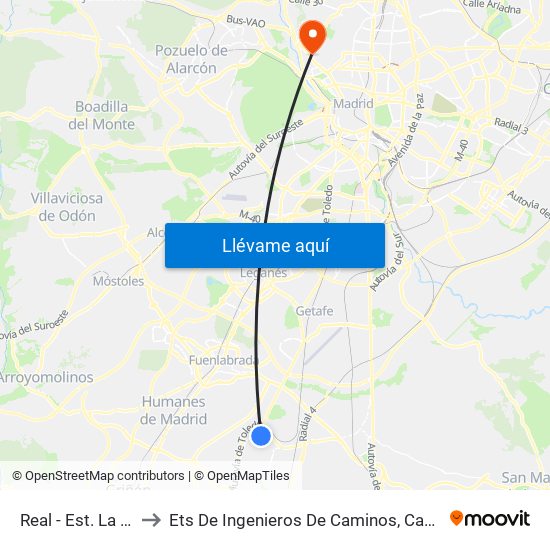 Real - Est. La Ballena to Ets De Ingenieros De Caminos, Canales Y Puertos map