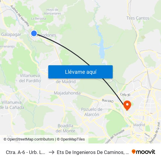 Ctra. A-6 - Urb. La Berzosilla to Ets De Ingenieros De Caminos, Canales Y Puertos map