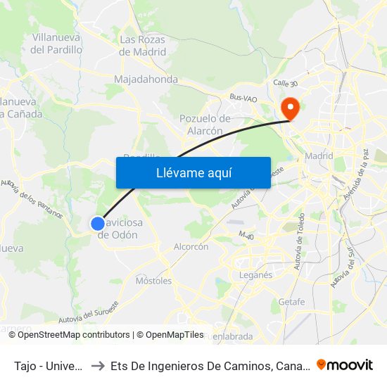 Tajo - Universidad to Ets De Ingenieros De Caminos, Canales Y Puertos map