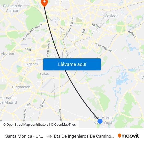 Santa Mónica - Urb. Santa Elena to Ets De Ingenieros De Caminos, Canales Y Puertos map