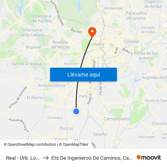 Real - Urb. Los Pinos to Ets De Ingenieros De Caminos, Canales Y Puertos map