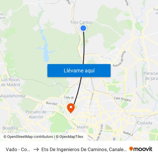 Vado - Colegio to Ets De Ingenieros De Caminos, Canales Y Puertos map