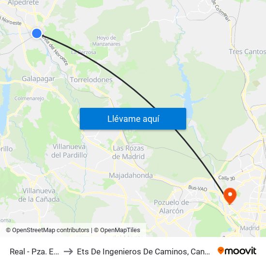 Real - Pza. España to Ets De Ingenieros De Caminos, Canales Y Puertos map