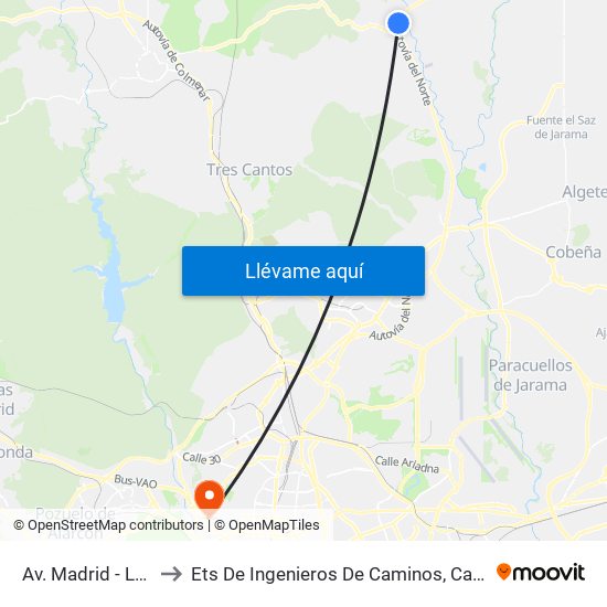 Av. Madrid - Ludoteca to Ets De Ingenieros De Caminos, Canales Y Puertos map