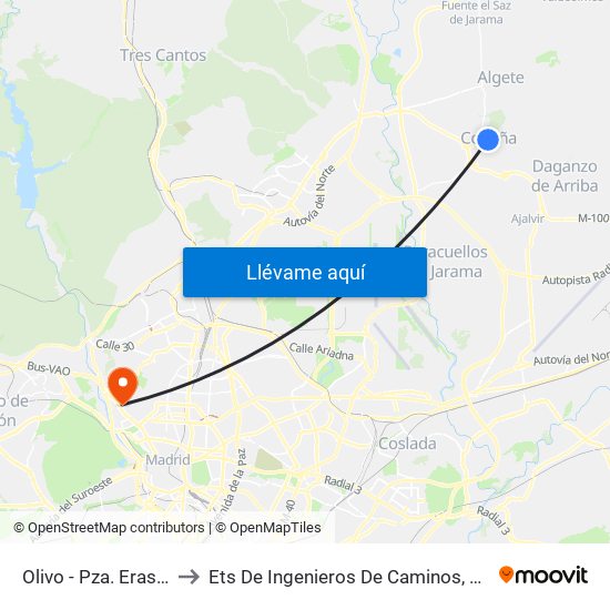 Olivo - Pza. Eras De Arriba to Ets De Ingenieros De Caminos, Canales Y Puertos map