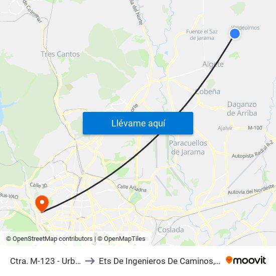 Ctra. M-123 - Urb. El Retorno to Ets De Ingenieros De Caminos, Canales Y Puertos map