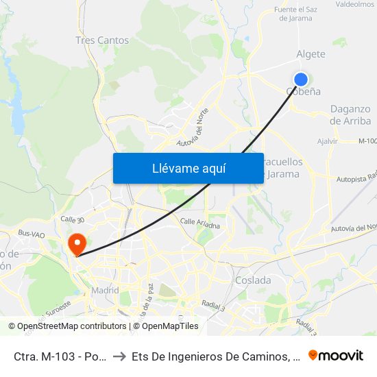 Ctra. M-103 - Polideportivo to Ets De Ingenieros De Caminos, Canales Y Puertos map