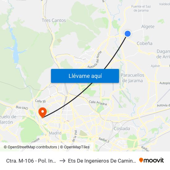 Ctra. M-106 - Pol. Ind. Río De Janeiro to Ets De Ingenieros De Caminos, Canales Y Puertos map