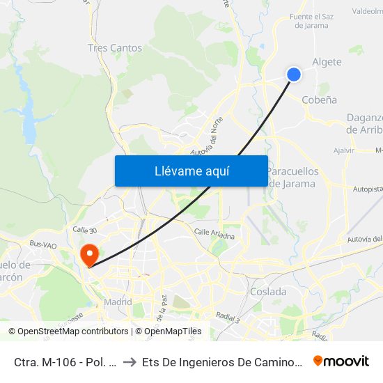 Ctra. M-106 - Pol. Ind. La Garza to Ets De Ingenieros De Caminos, Canales Y Puertos map