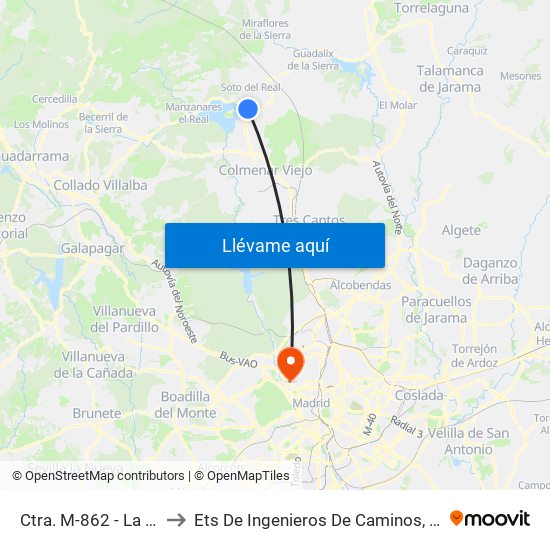 Ctra. M-862 - La Gamonosa to Ets De Ingenieros De Caminos, Canales Y Puertos map