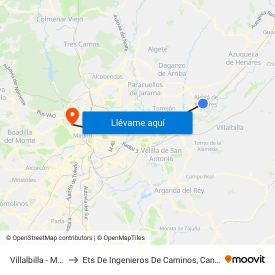 Villalbilla - Mercado to Ets De Ingenieros De Caminos, Canales Y Puertos map