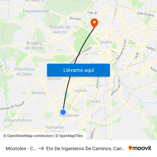 Móstoles - Colegio to Ets De Ingenieros De Caminos, Canales Y Puertos map