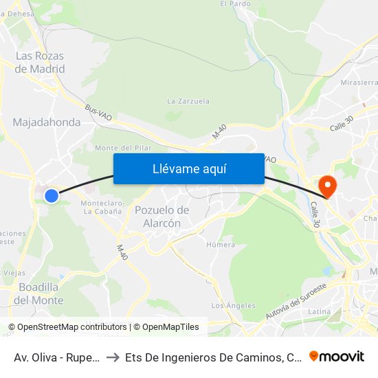 Av. Oliva - Ruperto Chapí to Ets De Ingenieros De Caminos, Canales Y Puertos map