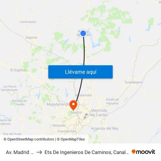 Av. Madrid - Real to Ets De Ingenieros De Caminos, Canales Y Puertos map