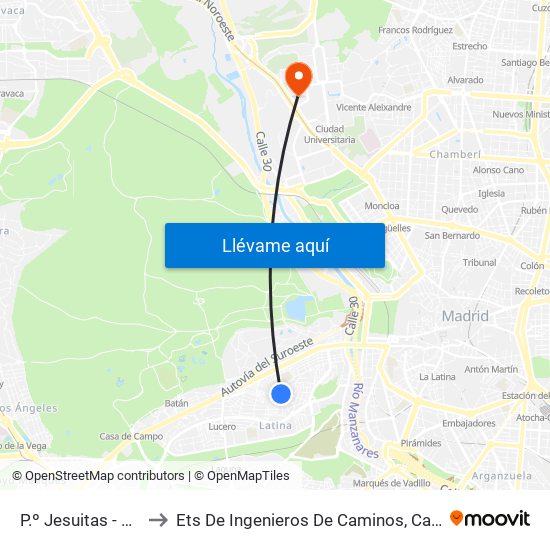 P.º Jesuitas - Mercado to Ets De Ingenieros De Caminos, Canales Y Puertos map