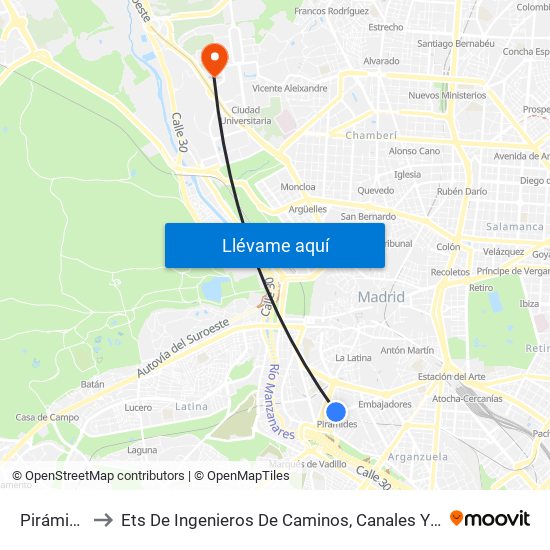 Pirámides to Ets De Ingenieros De Caminos, Canales Y Puertos map