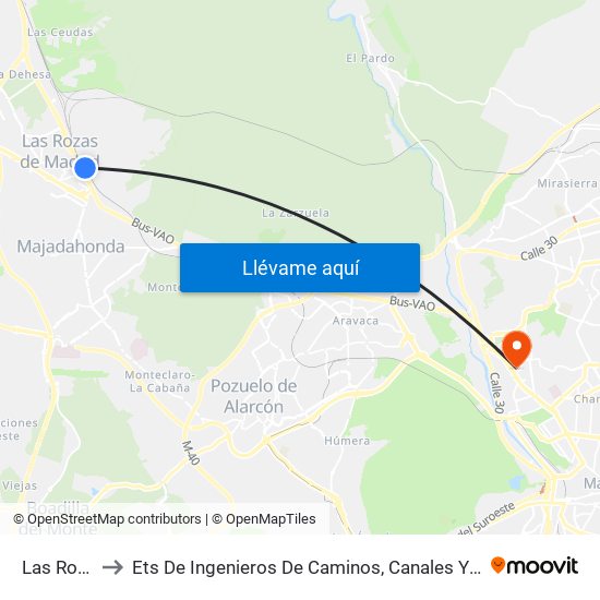 Las Rozas to Ets De Ingenieros De Caminos, Canales Y Puertos map