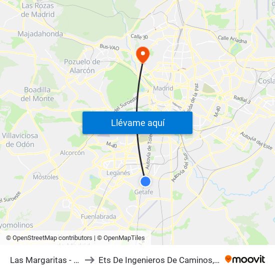 Las Margaritas - Universidad to Ets De Ingenieros De Caminos, Canales Y Puertos map