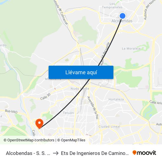 Alcobendas - S. S. De Los Reyes to Ets De Ingenieros De Caminos, Canales Y Puertos map