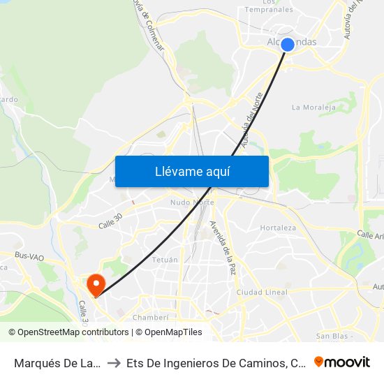 Marqués De La Valdavia to Ets De Ingenieros De Caminos, Canales Y Puertos map