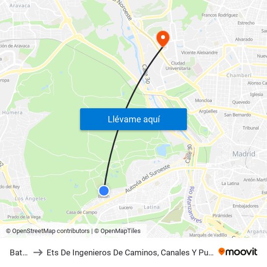 Batán to Ets De Ingenieros De Caminos, Canales Y Puertos map