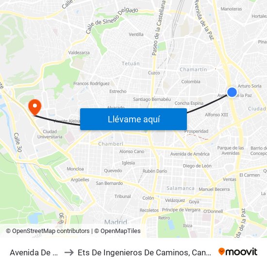 Avenida De La Paz to Ets De Ingenieros De Caminos, Canales Y Puertos map