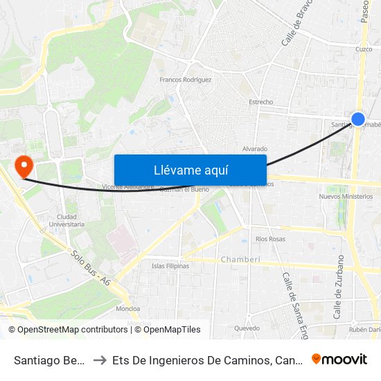 Santiago Bernabéu to Ets De Ingenieros De Caminos, Canales Y Puertos map