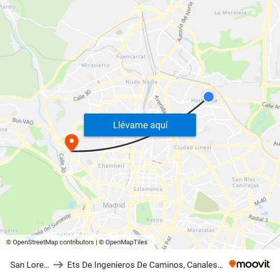 San Lorenzo to Ets De Ingenieros De Caminos, Canales Y Puertos map
