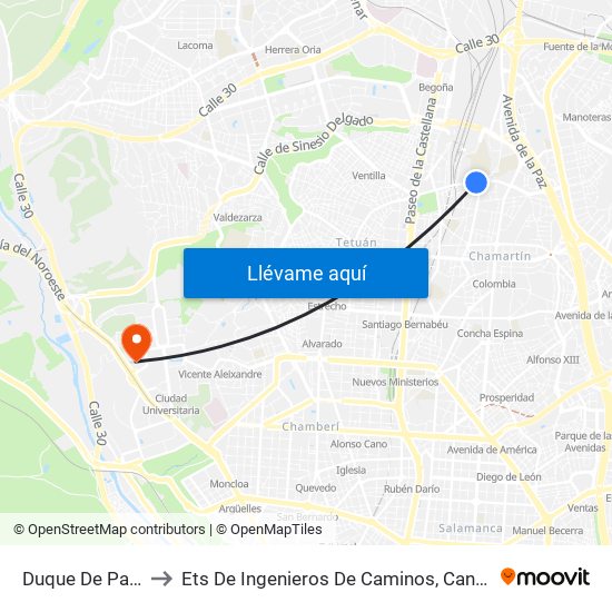 Duque De Pastrana to Ets De Ingenieros De Caminos, Canales Y Puertos map