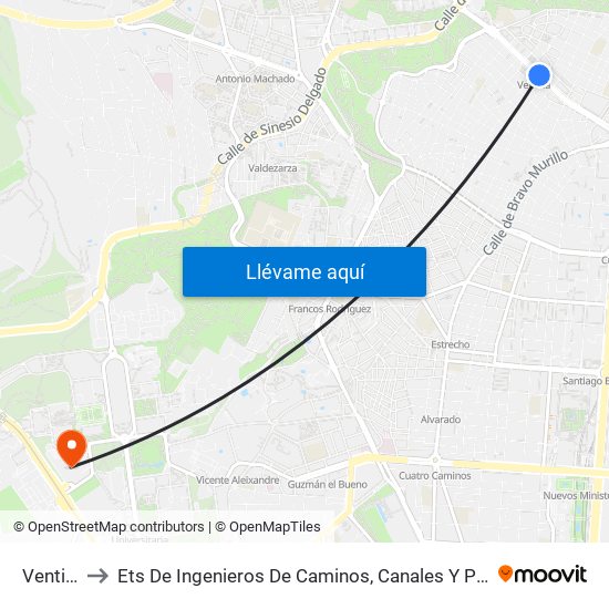 Ventilla to Ets De Ingenieros De Caminos, Canales Y Puertos map