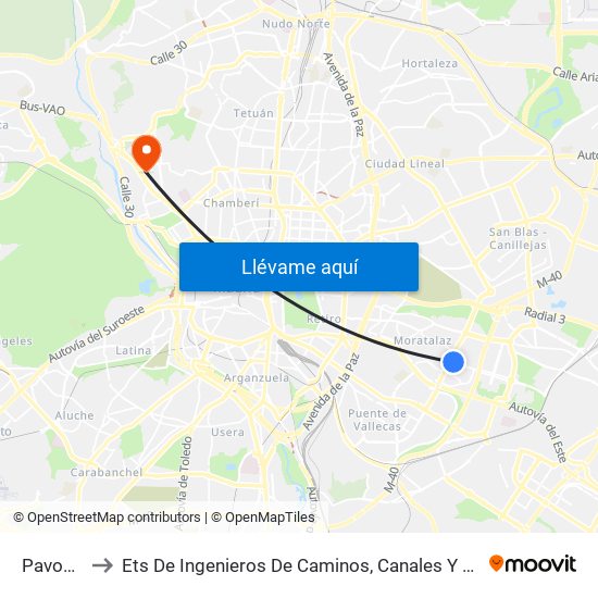 Pavones to Ets De Ingenieros De Caminos, Canales Y Puertos map