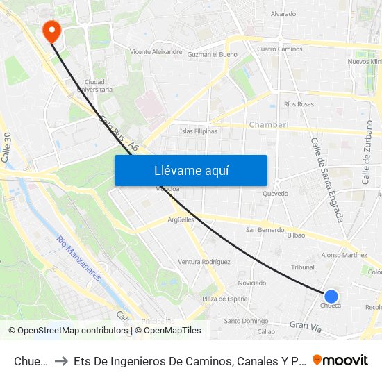 Chueca to Ets De Ingenieros De Caminos, Canales Y Puertos map