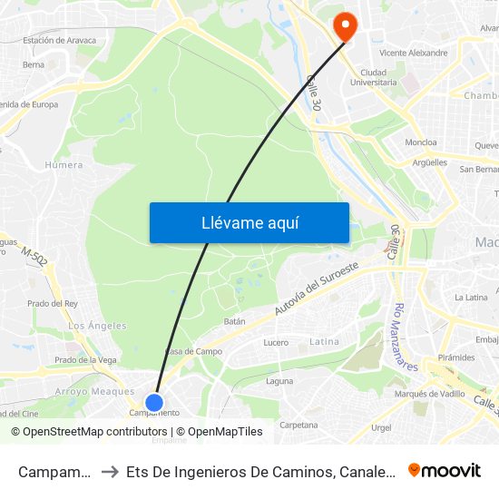 Campamento to Ets De Ingenieros De Caminos, Canales Y Puertos map