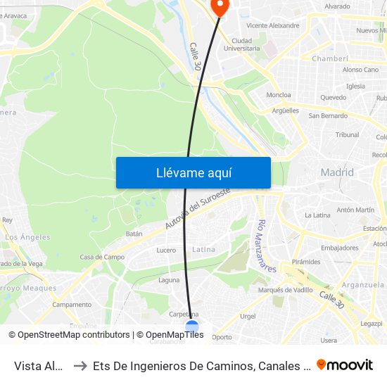 Vista Alegre to Ets De Ingenieros De Caminos, Canales Y Puertos map
