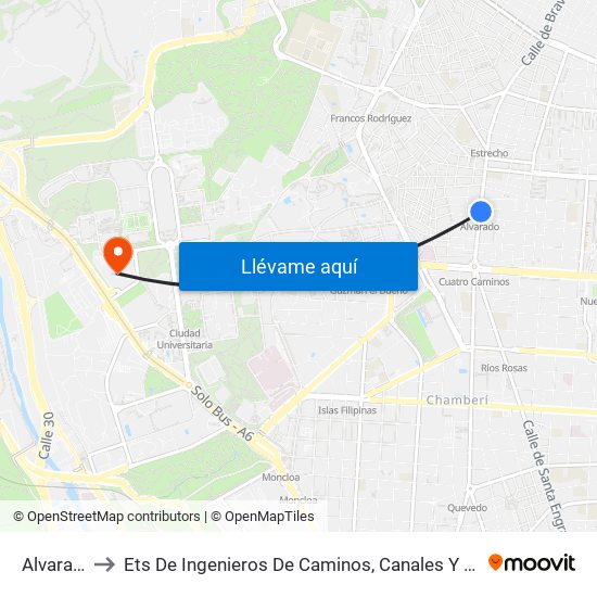 Alvarado to Ets De Ingenieros De Caminos, Canales Y Puertos map