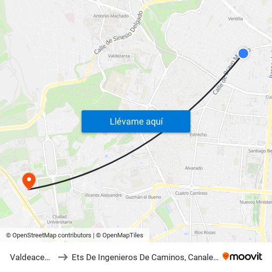 Valdeacederas to Ets De Ingenieros De Caminos, Canales Y Puertos map