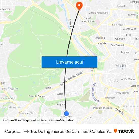 Carpetana to Ets De Ingenieros De Caminos, Canales Y Puertos map