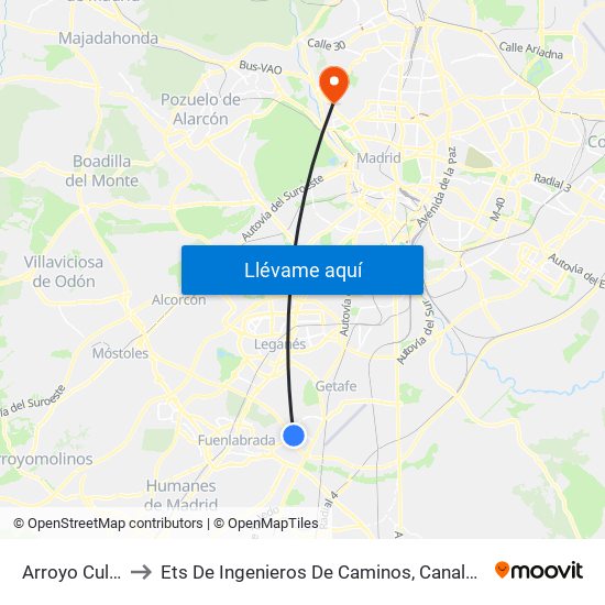 Arroyo Culebro to Ets De Ingenieros De Caminos, Canales Y Puertos map