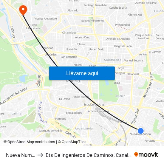 Nueva Numancia to Ets De Ingenieros De Caminos, Canales Y Puertos map