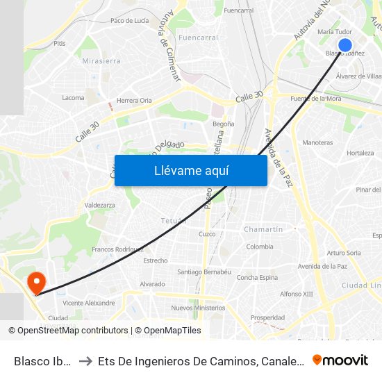 Blasco Ibáñez to Ets De Ingenieros De Caminos, Canales Y Puertos map