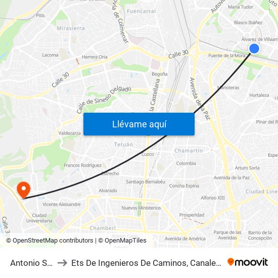 Antonio Saura to Ets De Ingenieros De Caminos, Canales Y Puertos map