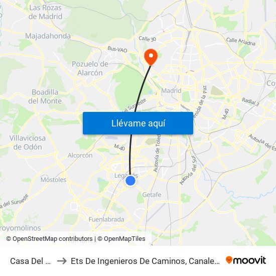 Casa Del Reloj to Ets De Ingenieros De Caminos, Canales Y Puertos map