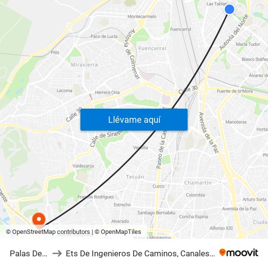 Palas De Rey to Ets De Ingenieros De Caminos, Canales Y Puertos map