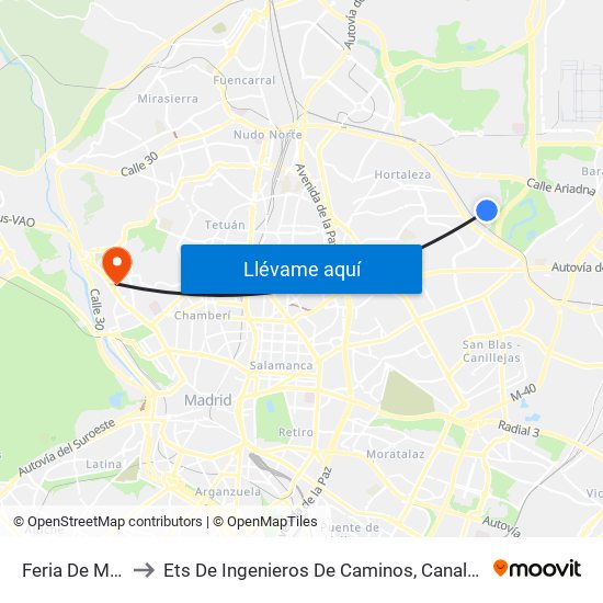 Feria De Madrid to Ets De Ingenieros De Caminos, Canales Y Puertos map