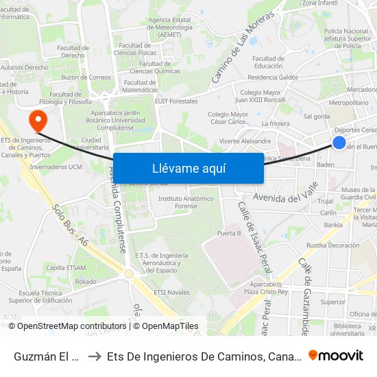 Guzmán El Bueno to Ets De Ingenieros De Caminos, Canales Y Puertos map