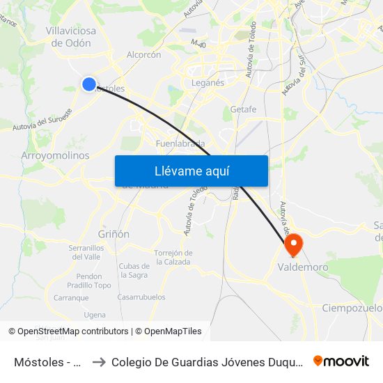 Móstoles - El Soto to Colegio De Guardias Jóvenes Duque De Ahumada map