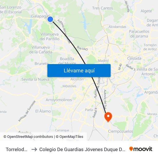 Torrelodones to Colegio De Guardias Jóvenes Duque De Ahumada map