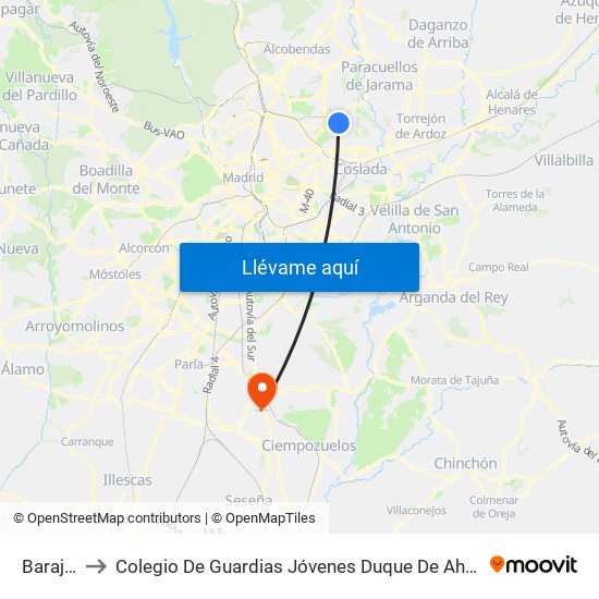 Barajas to Colegio De Guardias Jóvenes Duque De Ahumada map