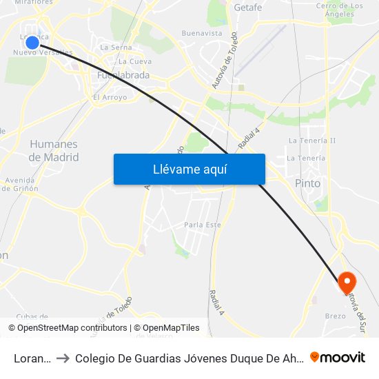 Loranca to Colegio De Guardias Jóvenes Duque De Ahumada map