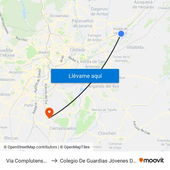 Vía Complutense - Brihuega to Colegio De Guardias Jóvenes Duque De Ahumada map